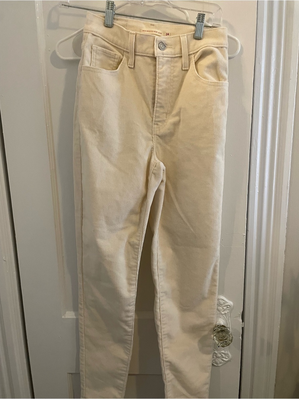 Cream High-Rise Slim Corduroy Pants
